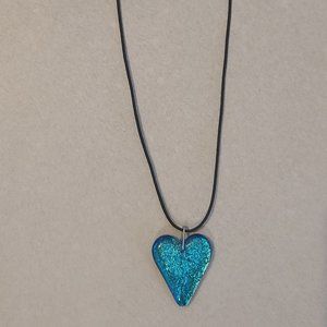 Turquoise Blown Glass Heart Pendant